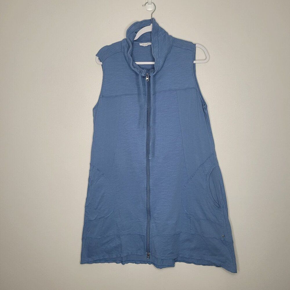 Neon Buddha blue lagenlook zip front sleeveless pockets layering top size large